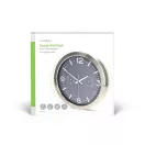 Nedis CLWA5226SS falióra, 30 cm átmérő,  rozsdamentes acél, csendes szerkezet: óra, hőmérő, páratartamom mérő