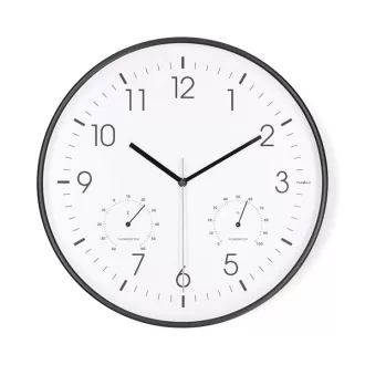   Nedis CLWA4226BK falióra, 30 cm átmérő,  műanyag, csendes szerkezet: óra, hőmérő, páratartamom mérő