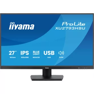  IIYAMA ProLite monitor, IPS, 27", 1920x1080, 16:9, 300 cd/m˛, 1ms, 1300:1, HDMI/DisplayPort/2xUSB