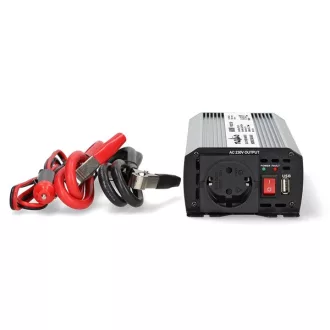   Nedis PIM60012FGY 12V DC - 230V AC inverter, 600W, Csúcsteljesítmény: 1200 W, csatlakozás: szivargyújtós, akku csipesz