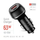 COLORWAY Autós töltő, CW-CHA067PD-BK, 2xUSB (Type-C PD45W + USB QC3.0 18W) (63W), fekete