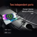 COLORWAY Autós töltő, CW-CHA067PD-BK, 2xUSB (Type-C PD45W + USB QC3.0 18W) (63W), fekete