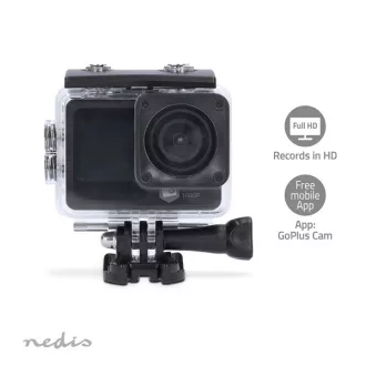   Nedis ACAM31BK AkciókameraKettős képernyő, 1080p@30fps, 12 MPixel, Vízálló akár: 30,0 m-ig,  Wi-Fi, Android™ / IOS