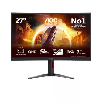   AOC Ívelt Gaming 260Hz VA monitor 27" CQ27G4Z2, 2560x1440, 16:9, 350cd/m2, 0,3ms, 2xHDMI/DisplayPort