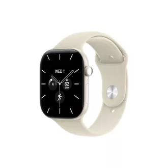   Apple Watch S12 Cellular 42 mm-es gyöngyházfehér kerámiatok homokszínű sportszíjjal – M/L