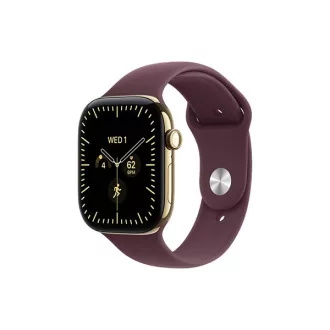   Apple Watch S12 Cellular 42 mm-es ragyogóarany titántok bordó sportszíjjal – M/L