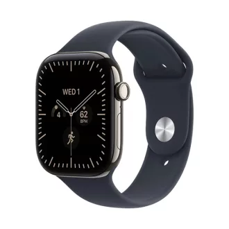   Apple Watch S12 Cellular 46 mm-es natúrtitán tok tengerészkék sportszíjjal – M/L