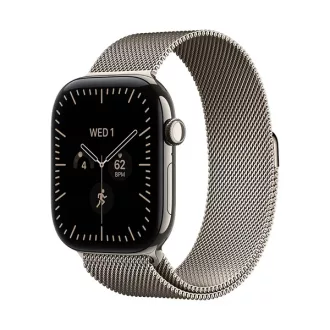   Apple Watch S12 Cellular 46 mm-es natúrtitán tok natúrtitán milánói szíjjal – M/L