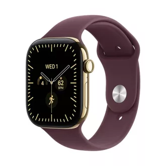   Apple Watch S12 Cellular 46 mm-es ragyogóarany titántok bordó sportszíjjal – M/L