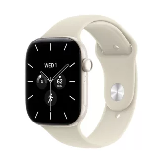   Apple Watch S12 Cellular 46 mm-es gyöngyházfehér kerámiatok homokszínű sportszíjjal – S/M