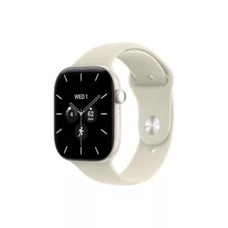   Apple Watch S12 Cellular 42 mm-es gyöngyházfehér kerámiatok homokszínű sportszíjjal – S/M