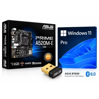   ASUS Alaplap AM4 PRIME A520M-E/CSM AMD A520, mATX + MICROSOFT Windows 11 Pro 64Bit + Asus USB-BT600