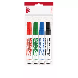   Táblamarker készlet, 3mm, mágneses, táblatörlővel multifunkciós Ico MARKERASER, 4 klf.szín