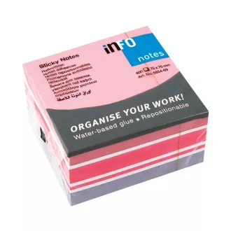   Jegyzettömb öntapadó, 75x75mm, 400lap, 5654-69 Info Notes pasztell fehér,pink, lila