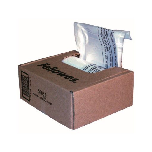 Hulladékgyűjtő zsákok iratmegsemmisítőhöz, 30 literes kapacitásig, Fellowes® 100 db/csomag,