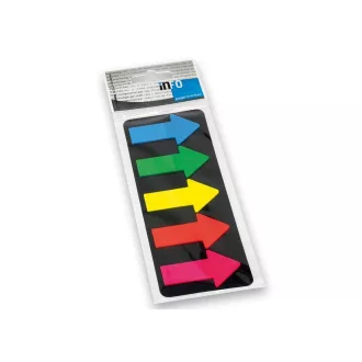   Jelölőcímke 25x45mm, 5x25lap, műanyag nyíl Info Notes kék zöld sárga narancssárga rózsaszín