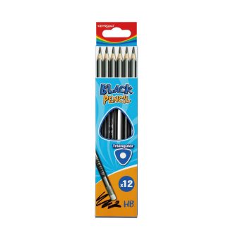   Grafitceruza HB, radíros, háromszögletű 12 db/bliszter Keyroad Black