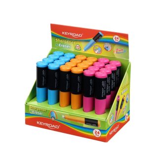   Hegyező 1 lyukú radírral 24 db/display Keyroad 2 in 1 vegyes színek