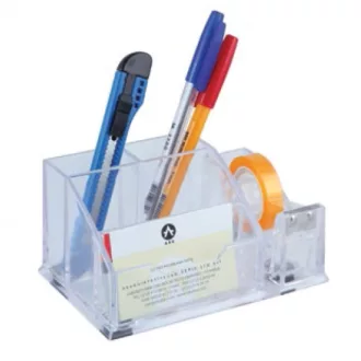  Írószertartó 4 rekeszes, 150x95x75mm, ragszalag tépővel műanyag, Bluering® víztiszta