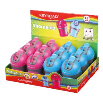   Hegyező 2 lyukú tartályos, fedeles 12 db/display Keyroad Colour Special vegyes színek