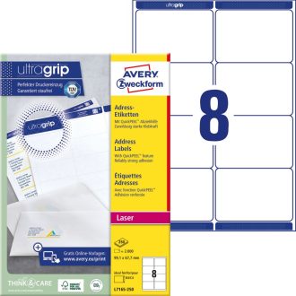   Etikett csomag címke 99,1 x67,7mm öntapadó 8 címke/ív 250 ív/doboz Avery fehér