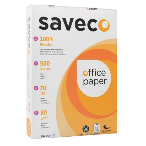 Másolópapír A4, 80g, újrahasznosított ISO 70 fehérségű Saveco Orange Label 500ív/csomag