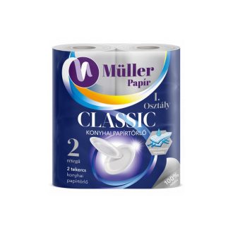   Háztartási papírtörlő kéztörlő 2 rétegű 50 lap/tekercs 2 tekercs/csomag Müller Classic hófehér