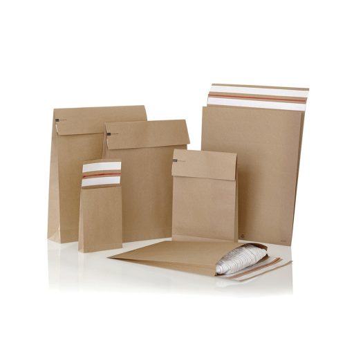Csomagküldő webshop tasak 250x350x50mm, erős kraft papírból 250 db/doboz, E-green barna