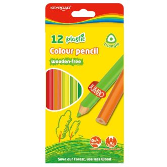   Színes ceruza készlet 4 mm famentes háromszögletű Keyroad Jumbo 12 klf. szín