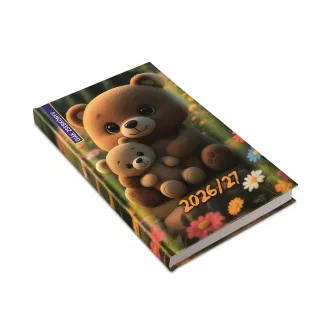   Diák zsebkönyv 125mmx205mm, fehér lapokkal 2026/2027 mackó Realsystem