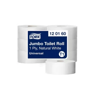   Toalettpapír 1 rétegű közületi átmérő: 26 cm 2400 lap/480 m/tekercs 6 tekercs/karton Universal Jumbo T1 Tork_120160fehér
