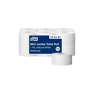   Toalettpapír 1 rétegű közületi átmérő: 18,8 cm 1200 lap//tekercs 12 tek/karton Universal Mini Jumbo T2 Tork_120161 fehér