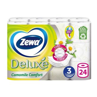   Toalettpapír 3 rétegű kistekercses 100% cellulóz 150 lap/tekercs 24 tekercs/csomag Deluxe Zewa Camomile Comfort hófehér