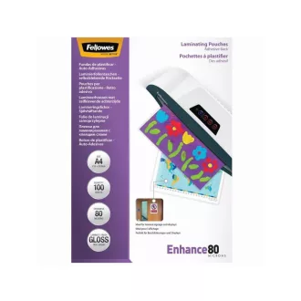   Lamináló fólia, A4, 80 mikron, fényes, öntapadó hátlappal, 100 db/doboz, Fellowes®