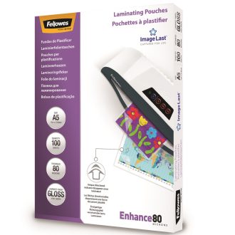   Lamináló fólia, A5, 80 mikron, fényes, 100 db/doboz, Fellowes®