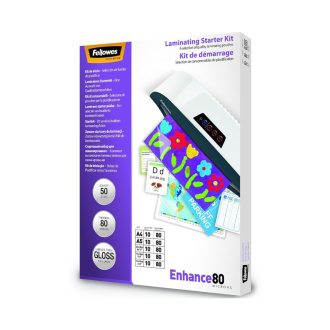   Lamináló fólia, 80 mikron, fényes, starter kit 50 db/doboz, Fellowes®