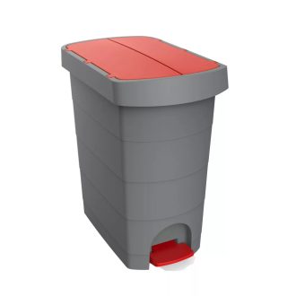   Szemetes kuka pedálos műanyag 60 literes Pelikán Slim eco antracit színű piros tetővel