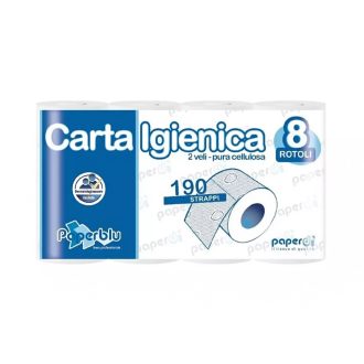   Toalettpapír 2 rétegű kistekercses 100%cellulóz 190 lap/19,95 m/tekercs 8 tekercs/csomag Paperblu Carta Igienica_Paperdi
