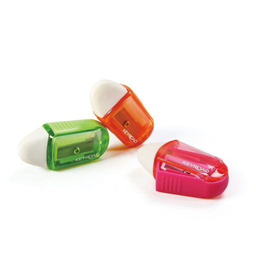 Hegyező, 1 lyukú, radírral, 24 db/display, Keyroad Twist, vegyes színek