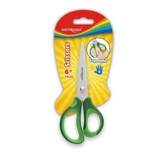  Olló, 15 cm, hegyes, 1 db/bliszter, Keyroad Soft Grip, vegyes színek