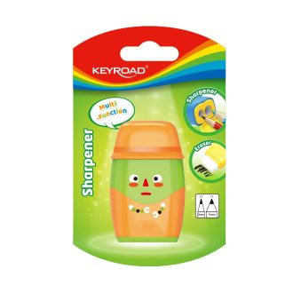   Hegyező, 2 lyukú, radírral, 1 db/bliszter, Keyroad 2in1, vegyes színek