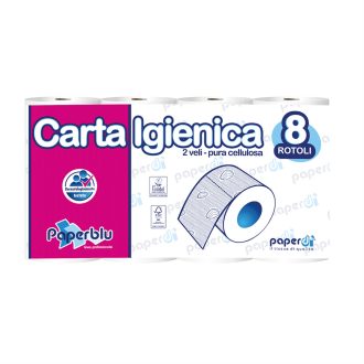   Toalettpapír 2 rétegű kistekercses 100%cellulóz 150 lap/15,75 m/tekercs 8 tekercs/csomag Paperblu Carta Igienica_Paperdi