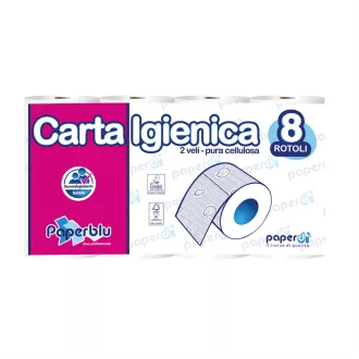   Toalettpapír 2 rétegű kistekercses 100%cellulóz 150 lap/15,75 m/tekercs 8 tekercs/csomag Paperblu Carta Igienica Paperdi