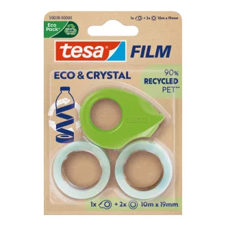   Ragasztószalag 19mmx10m irodai újrahasznosított 2 db víztiszta szalag+adagoló Tesa Eco & Crystal