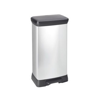   Szemetes kuka pedálos fémhatású műanyag 50 literes Fekete/ezüst Deco Bin_Curver