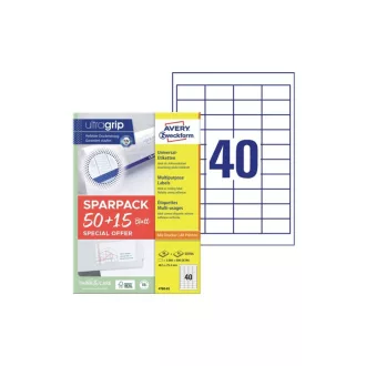   Etikett címke, 48,5x25,5mm, univerzális, 65 lap, 40 címke/lap Avery, fehér