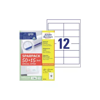   Etikett címke, 97x42,3mm, univerzális, 65 lap, 12 címke/lap Avery, fehér