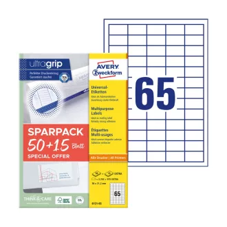   Etikett címke, 38x21,2mm, univerzális, 65 lap, 65 címke/lap Avery, fehér