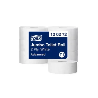   Toalettpapír 2 rétegű közületi átmérő: 26 cm 1800 lap/tekercs 6 tekercs/karton Advanced Jumbo T1 Tork_120272 fehér