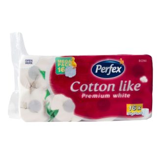   Toalettpapír 3 rétegű kistekercses 100% cellulóz 180 lap/16 tekercs/csomag Premium Cotton Like Boni Perfex hófehér